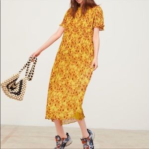 Zara Yellow and Red Pleated Dress